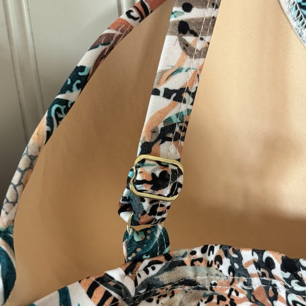 Swimsuits for All Bra Faux Flyaway Underwire Tankini‎ Top 38C Animal Palm Print